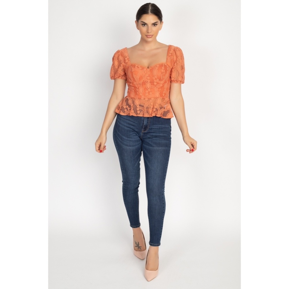 Sheer Lace Sweetheart Flounce Top - Picture 2 of 6